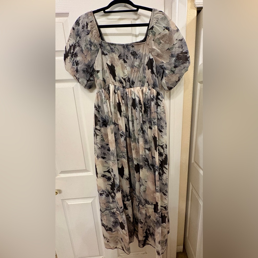 Polagram Abstract Floral Maxi Dress - Black, Gray, Cream